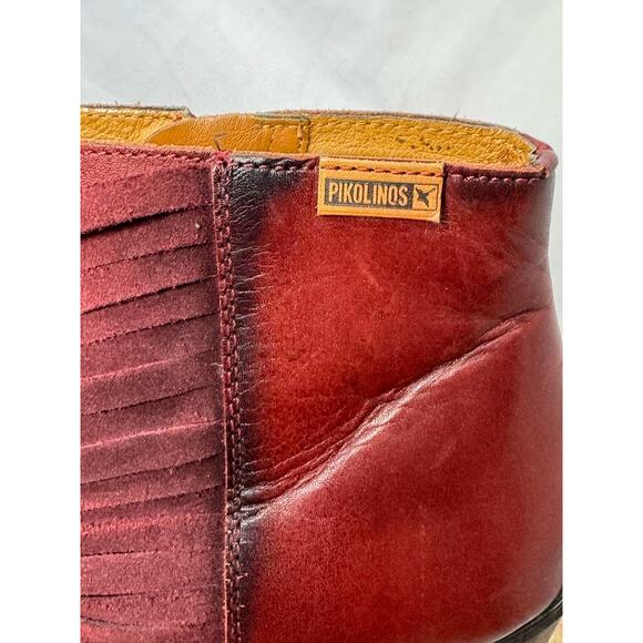 Pikolinos Maroon Red Leather Fringe Ankle Boots - Size 41 EU - 10 / 10.5 US - Picture 5 of 16